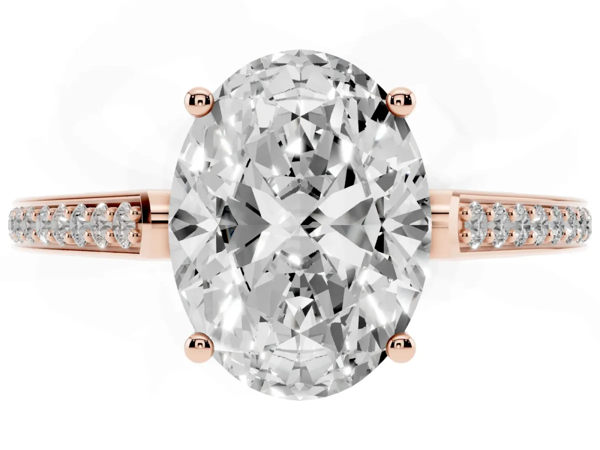 Oval Cut Cut Cathedral Pave Diamond Engagement Ring with Six-Prong Setting Rose gold