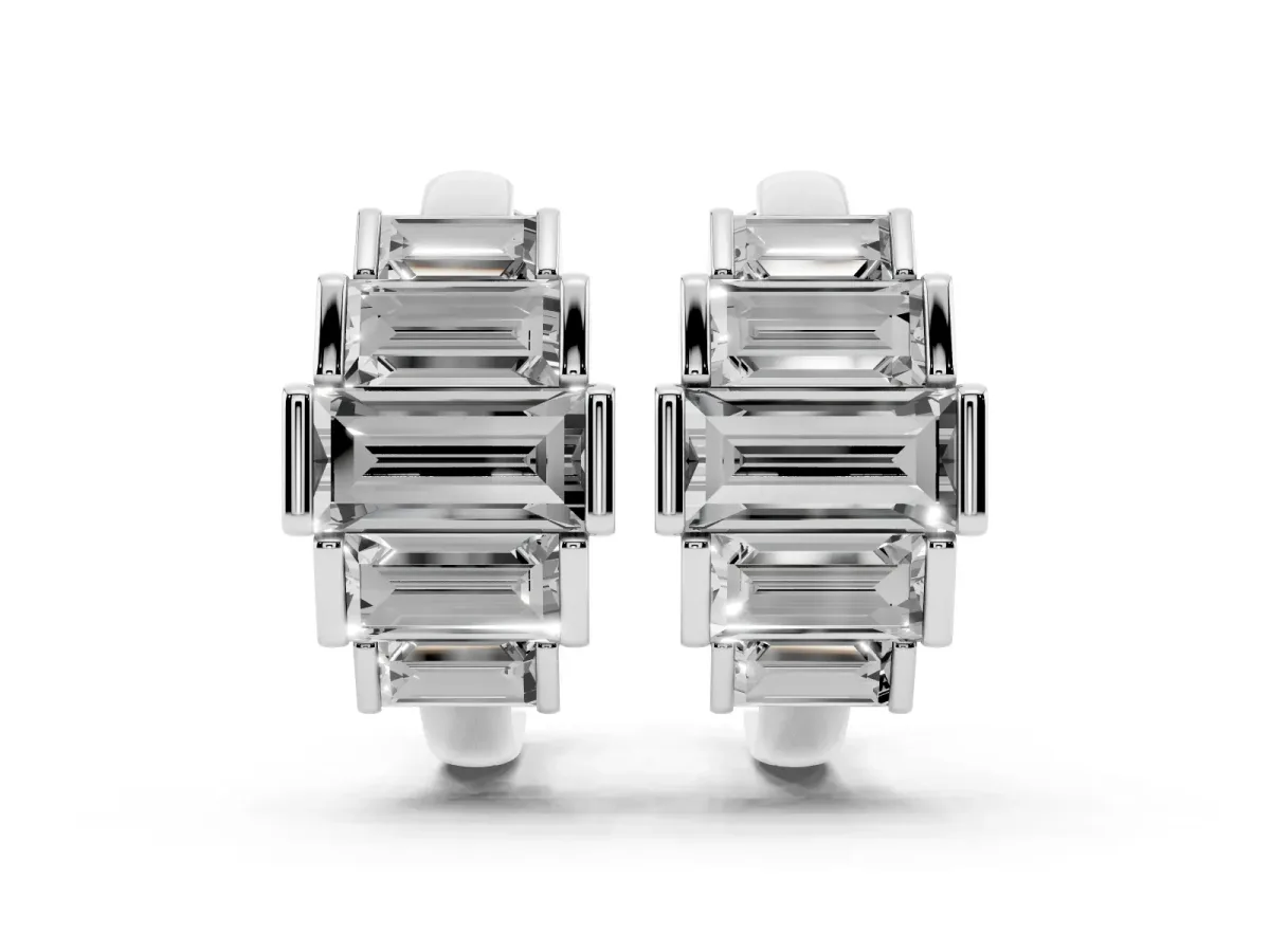 Baguette Cut Diamond Graduated Channel Set Hoop Earrings Platinum