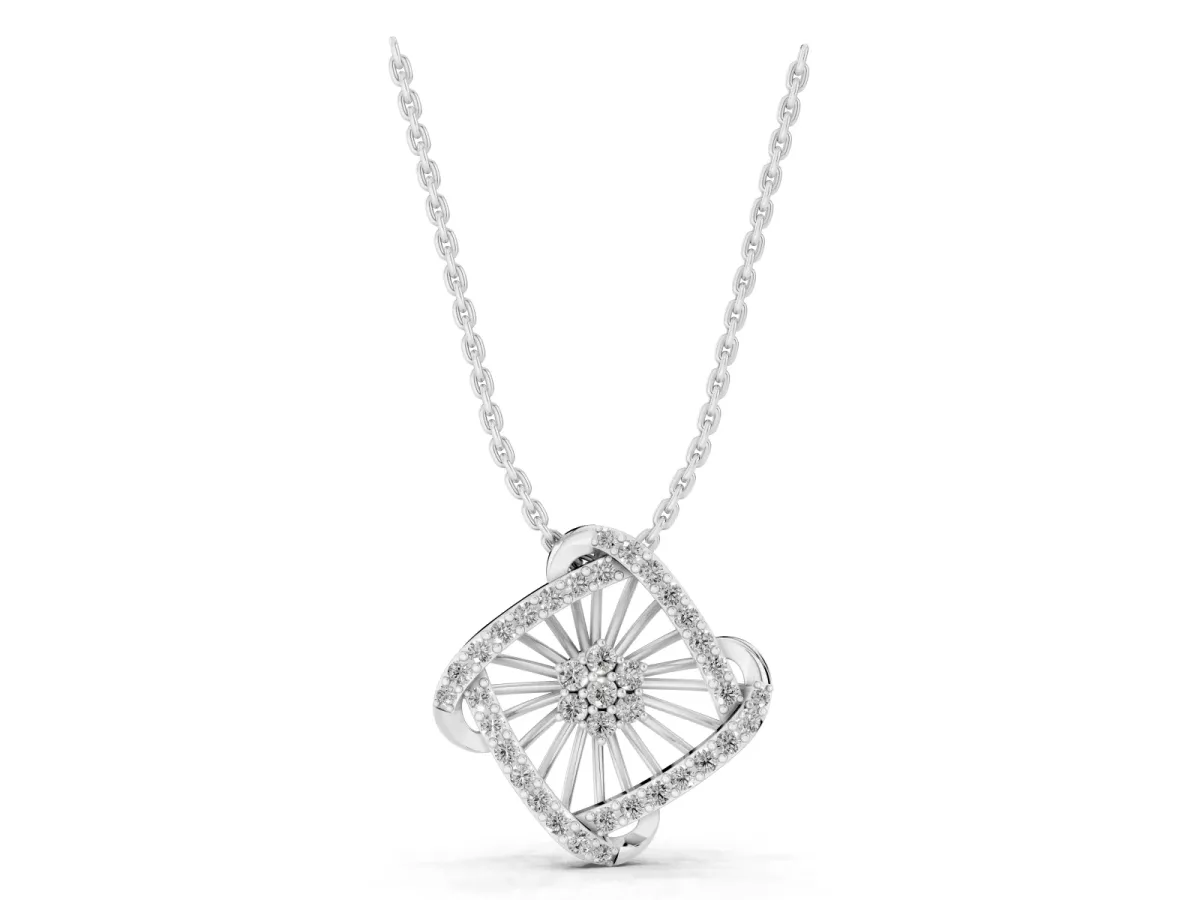 Round Diamond Cluster Pendant with Prong Setting Silver