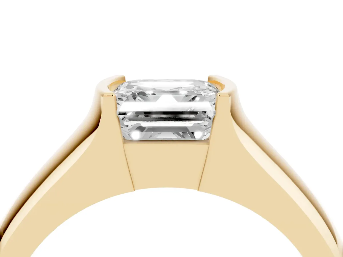 Asscher Cut Solitaire Bezel Set Diamond Ring with Wide Band Yellow gold