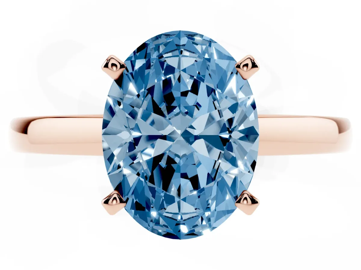 Fancy Blue Oval Cut Solitaire Diamond Engagement Ring with Four-Prong Setting on a Classic Band Rose gold