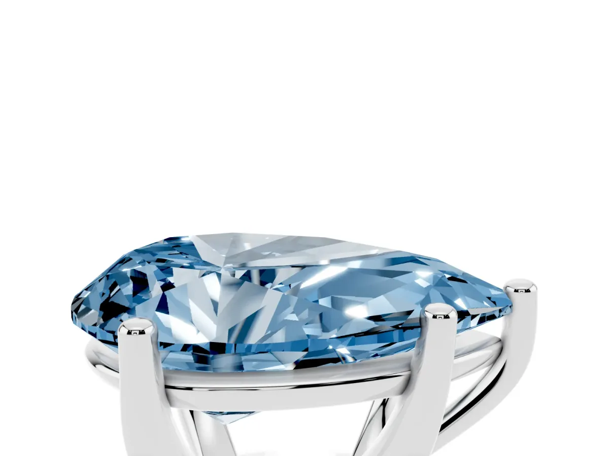 Fancy Blue Pear Cut Cut Diamond Solitaire Engagement Ring with Tapered Plain Band and Four-Prong Setting Silver