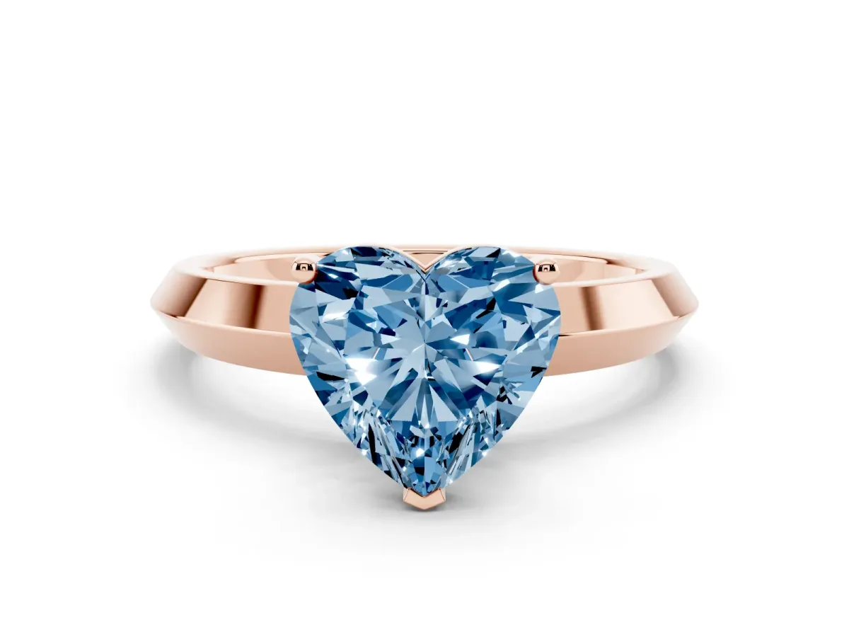 Fancy Blue Heart Cut Cut Solitaire Engagement Ring with Flat Band and Four-Prong Setting Rose gold