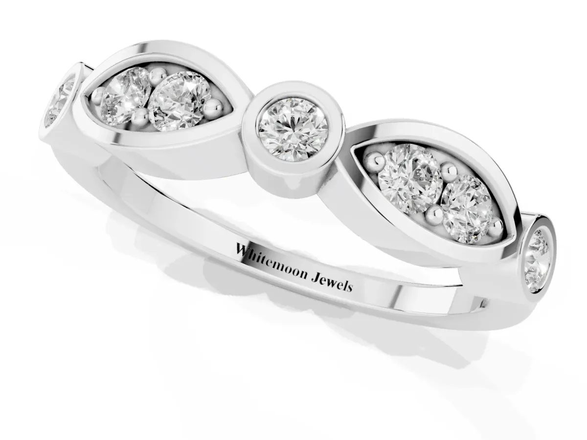 Bezel Set Round Diamond Marquise Band Platinum