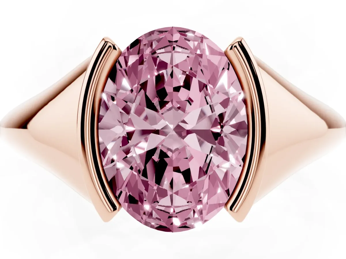 Fancy Pink Oval Cut Solitaire Tension Set Diamond Ring Rose gold