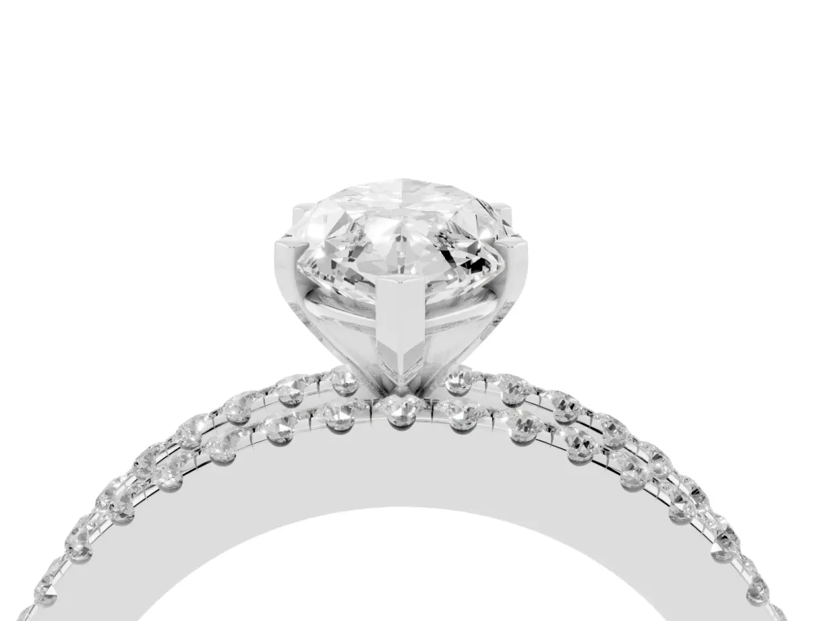 Marquise Cut Diamond Solitaire Ring with Pavé and Channel Set Band Silver