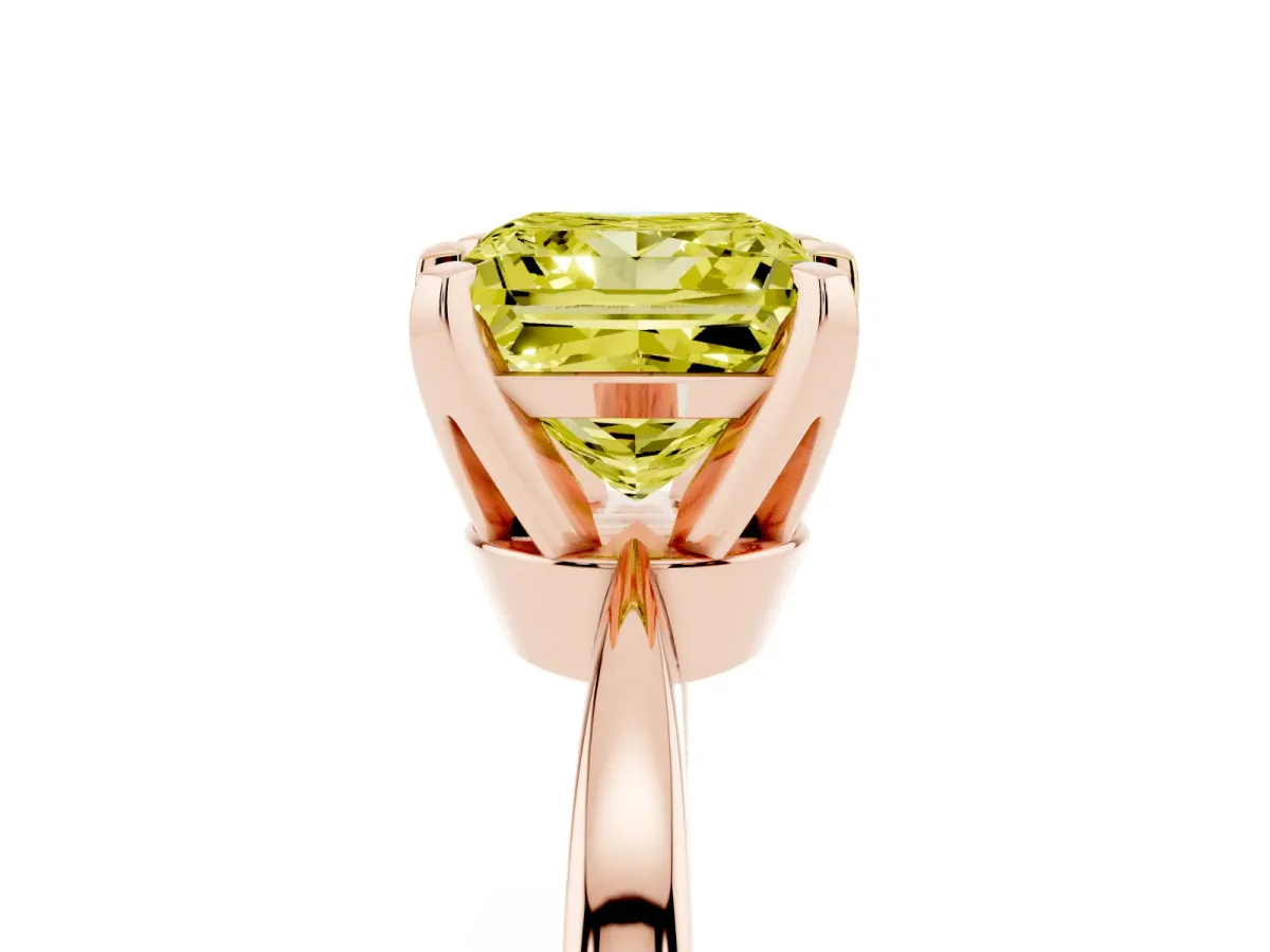 Fancy Yellow Princess Cut Solitaire Engagement Ring with Six-Prong Setting and Tapered Band Rose gold