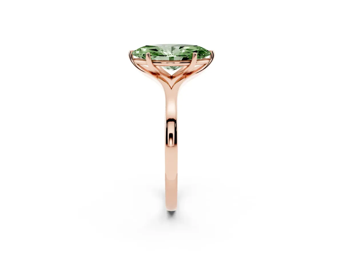 Fancy Green Marquise Cut Solitaire Diamond Ring with Six-Prong Setting and Tapered Band Rose gold