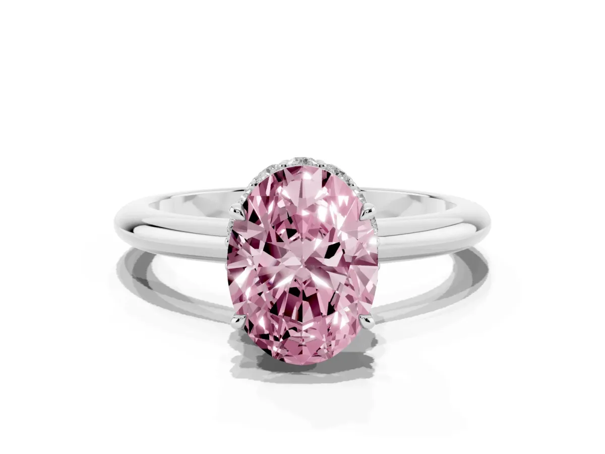 Fancy Pink Oval Cut Brilliant Solitaire Engagement Ring with Six-Prong Setting and Classic Band White gold