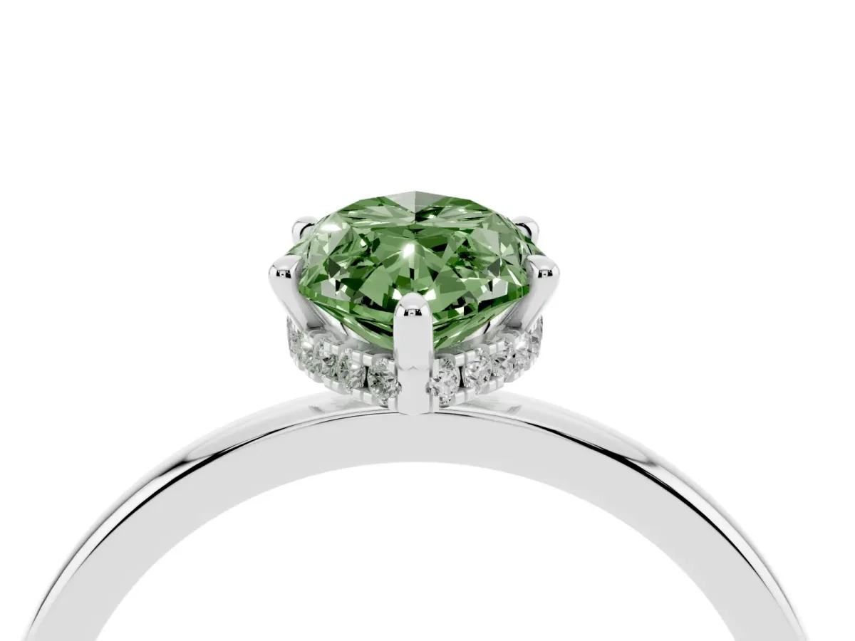 Fancy Green Marquise Cut Solitaire Engagement Ring with Cathedral Band and Four-Prong Setting Platinum