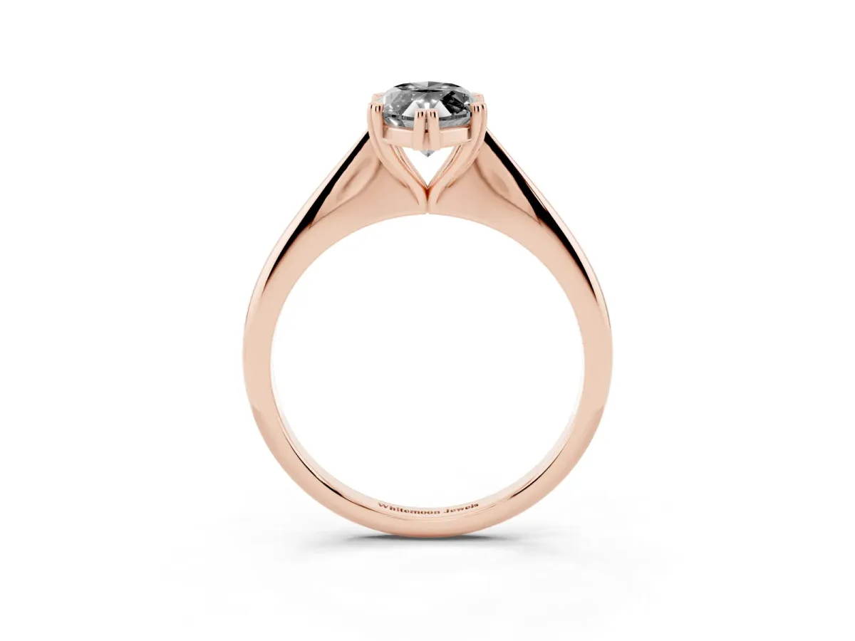 Fancy Black Marquise Cut Solitaire Diamond Ring with Six-Prong Setting and Classic Band Rose gold