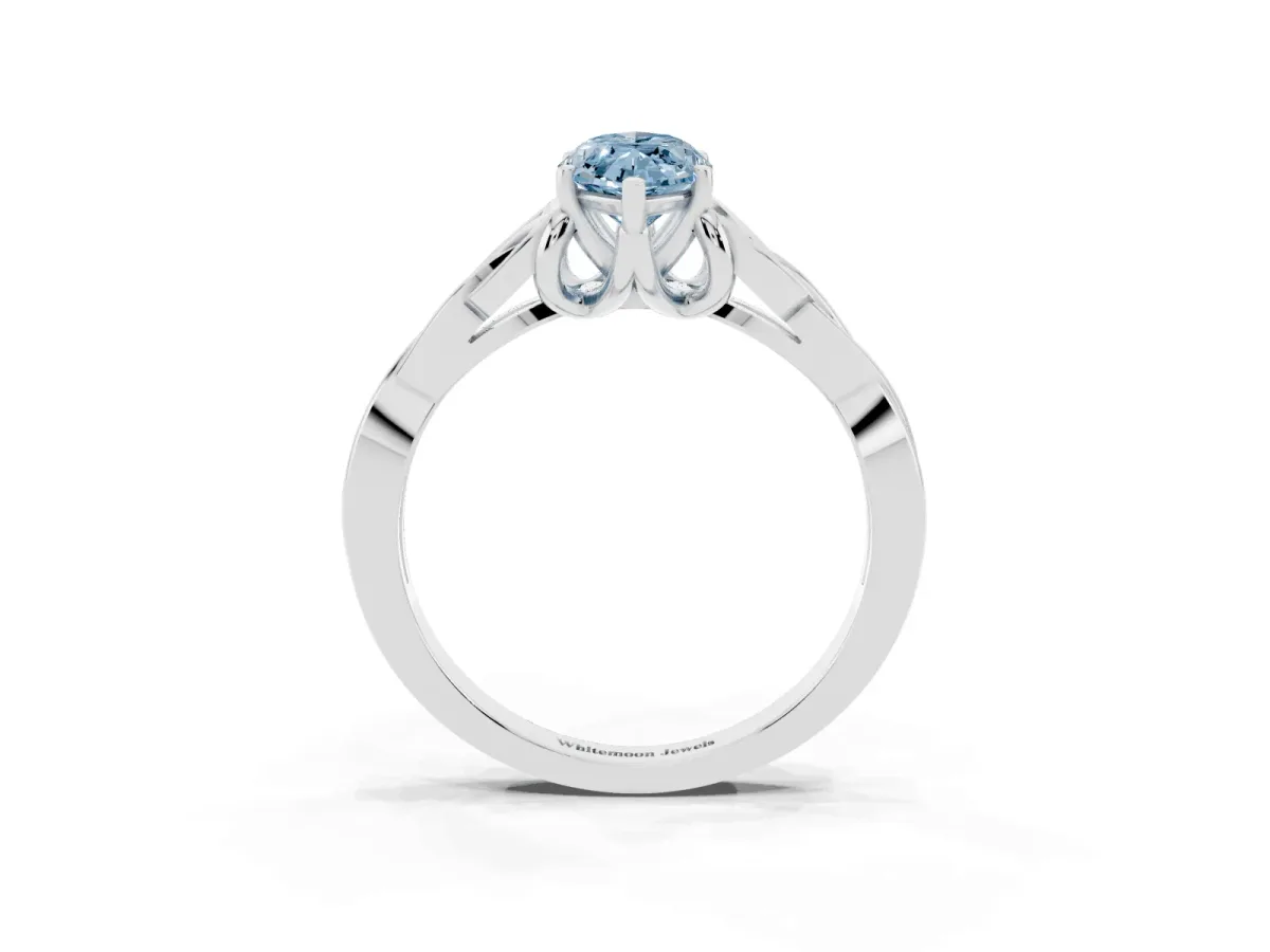 Fancy Blue Marquise Cut Diamond Solitaire Engagement Ring with Celtic Knot Band and Four-Prong Setting Platinum
