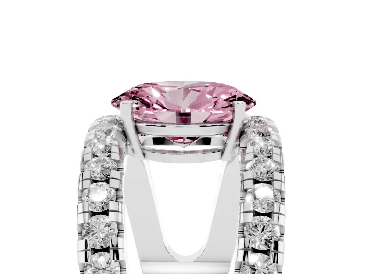 Fancy Pink Oval Cut Solitaire Split Shank Pave Diamond Ring White gold