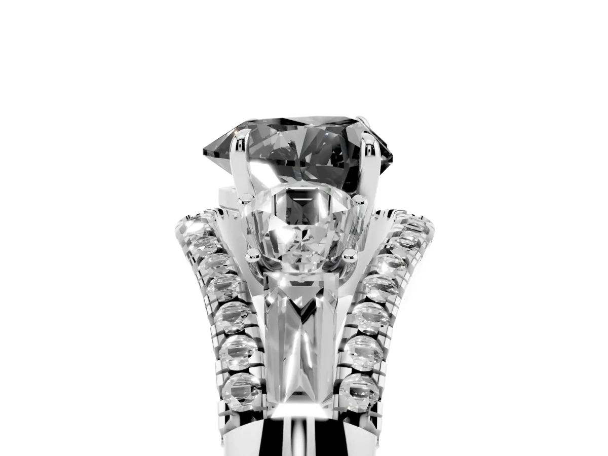 Fancy Black Three-Stone Heart Cut Diamond Engagement Ring with Pave Band and Prong Setting Silver