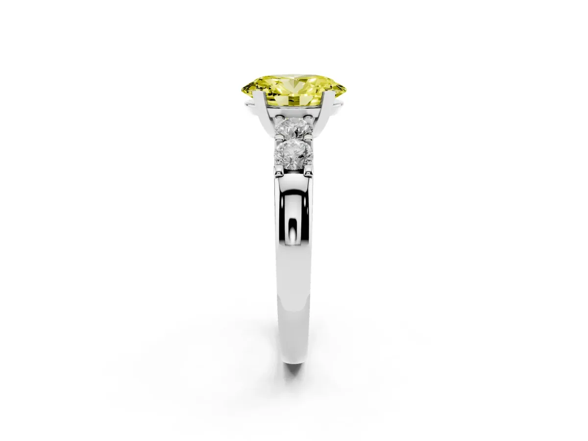 Fancy Yellow Oval Cut Brilliant Cut Diamond Five-Stone Prong Set Engagement Ring with Channel Band Silver