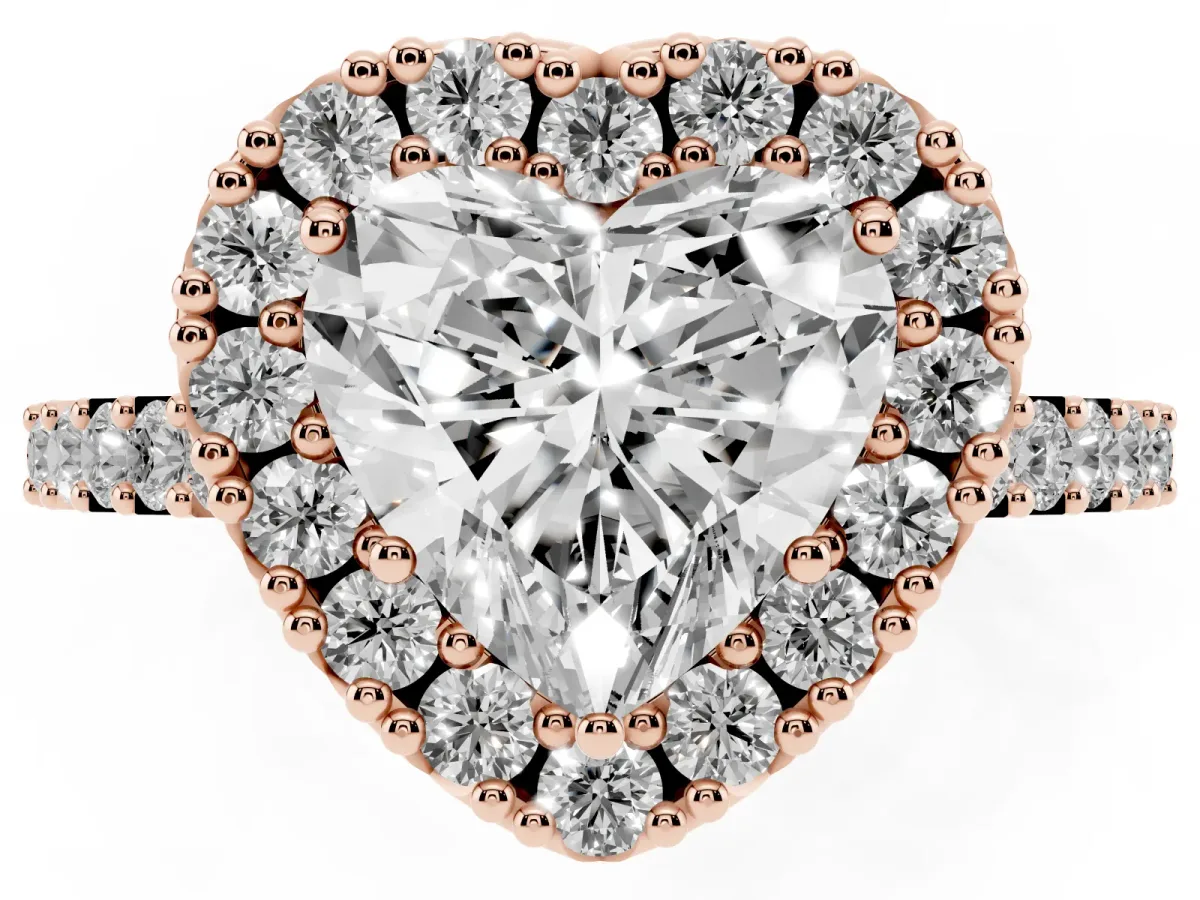Heart Cut Halo Diamond Pavé Solitaire Ring Rose gold