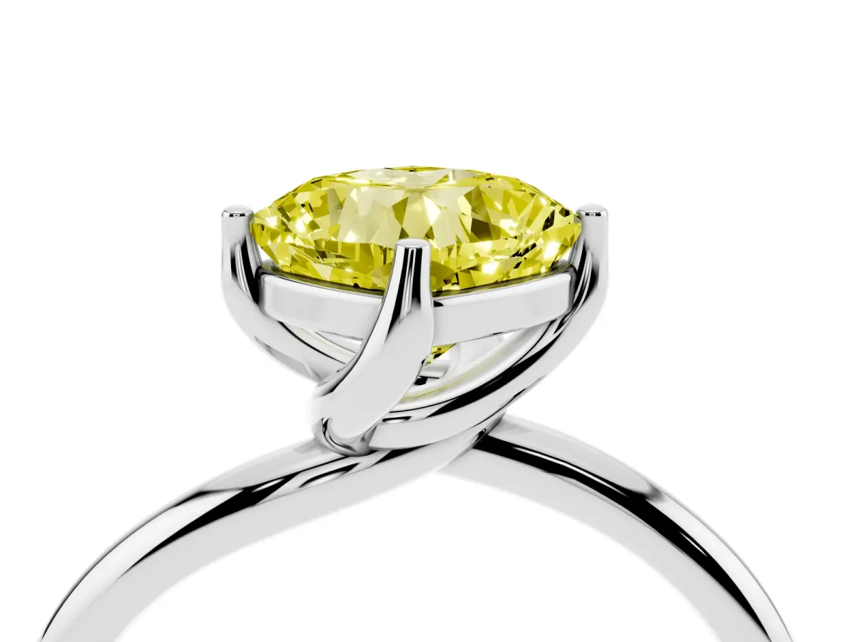 Fancy Yellow Cushion Cut Diamond Solitaire Engagement Ring with Four-Prong Setting and Classic Band White gold