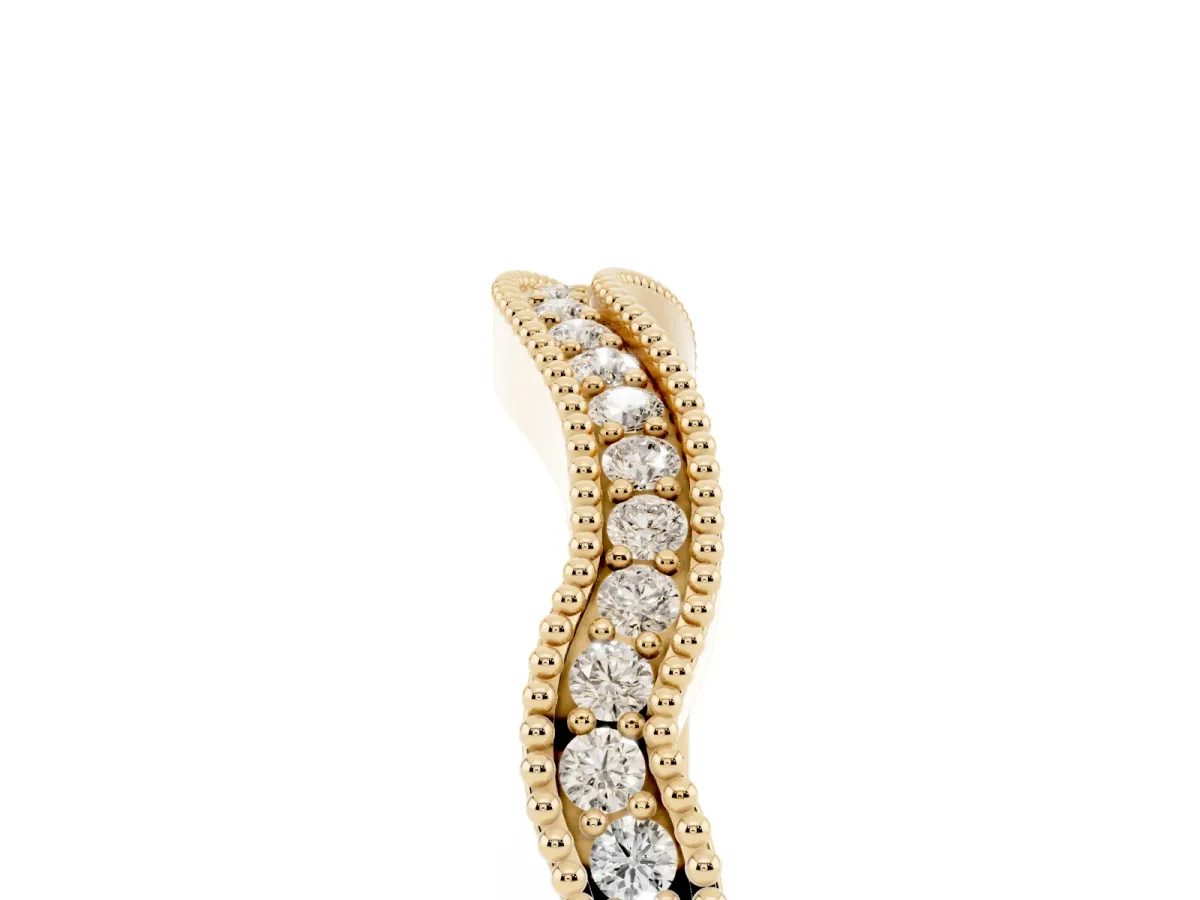 Pavé Round Diamond Curved Milgrain Band Yellow gold