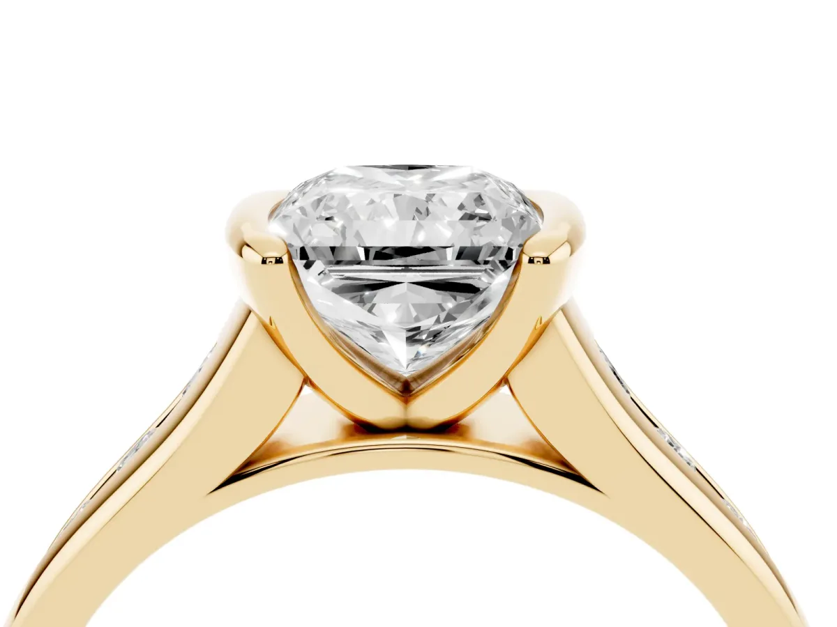 Radiant Cut Solitaire Bezel-Set Diamond Ring with Channel-Set Band Yellow gold