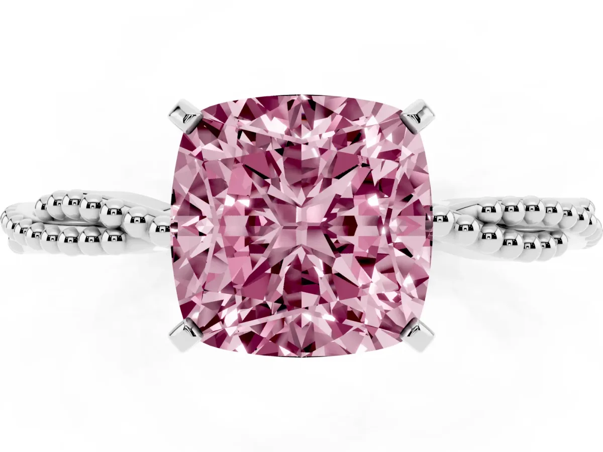 Fancy Pink Cushion Cut Solitaire Twisted Band with Bead Prong Setting Silver