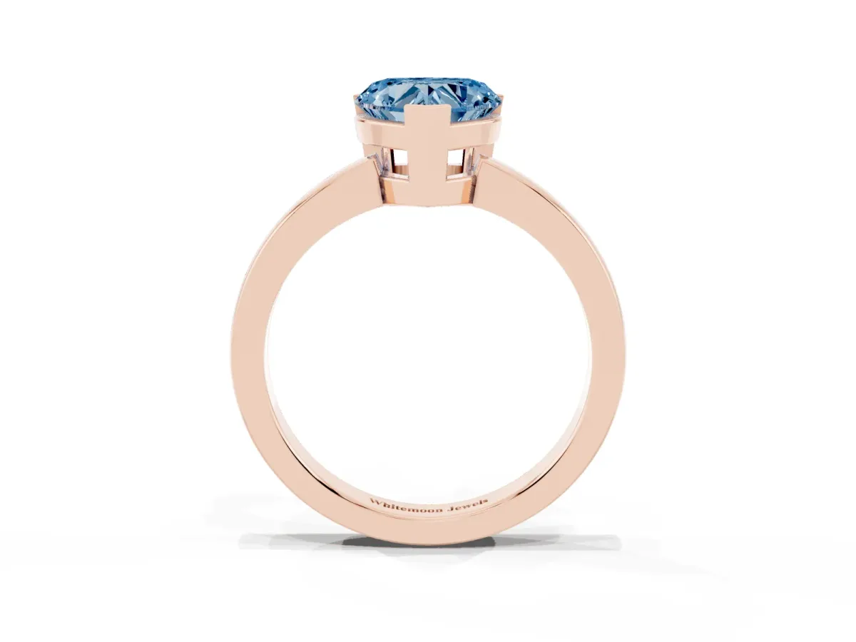 Fancy Blue Heart Cut Cut Solitaire Ring with Four-Prong Setting and Classic Band Rose gold