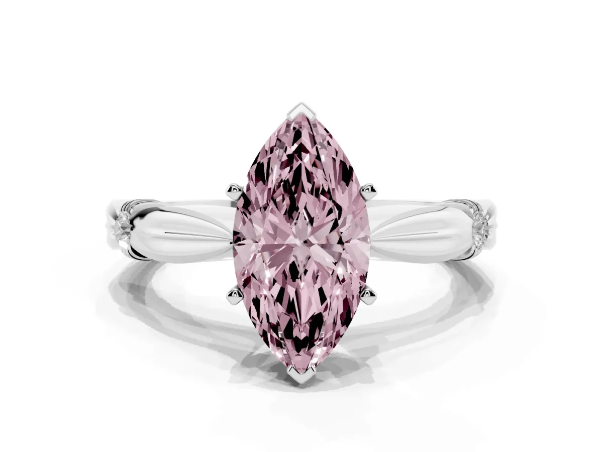 Fancy Pink Marquise Cut Solitaire Diamond Twisted Band with Four-Prong Setting Silver