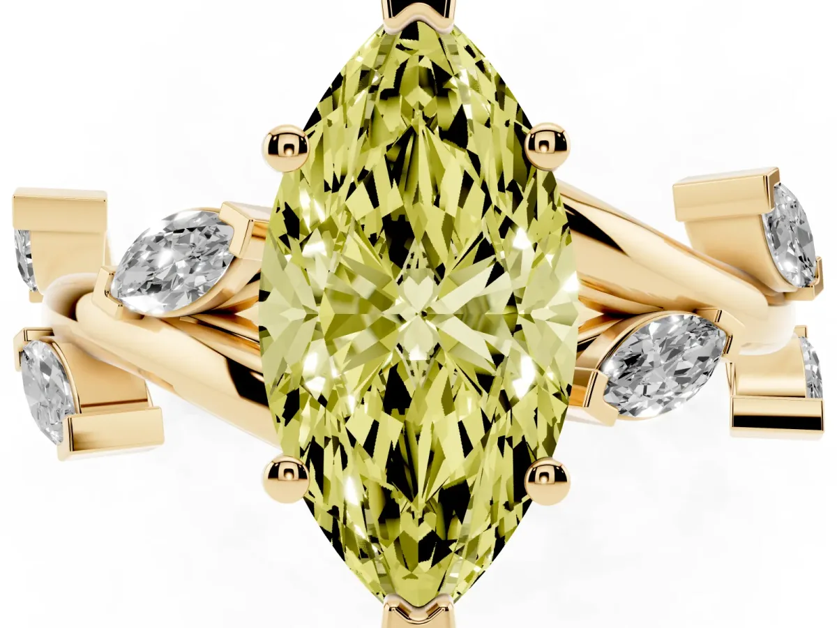 Fancy Yellow Marquise Cut Solitaire Twisted Band Marquise Accent Prong Setting Ring Yellow gold