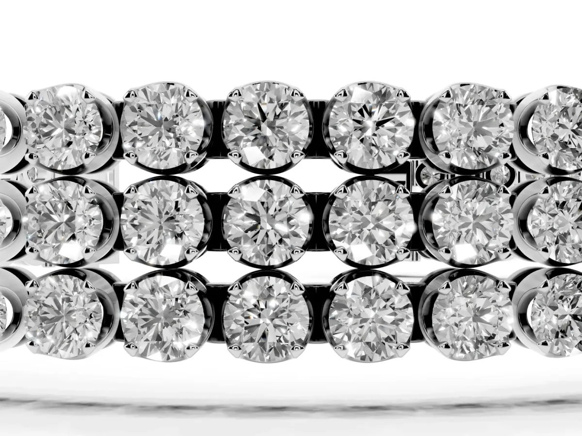 Three-Row Round Diamond Tennis Bracelet with Bezel Setting Silver