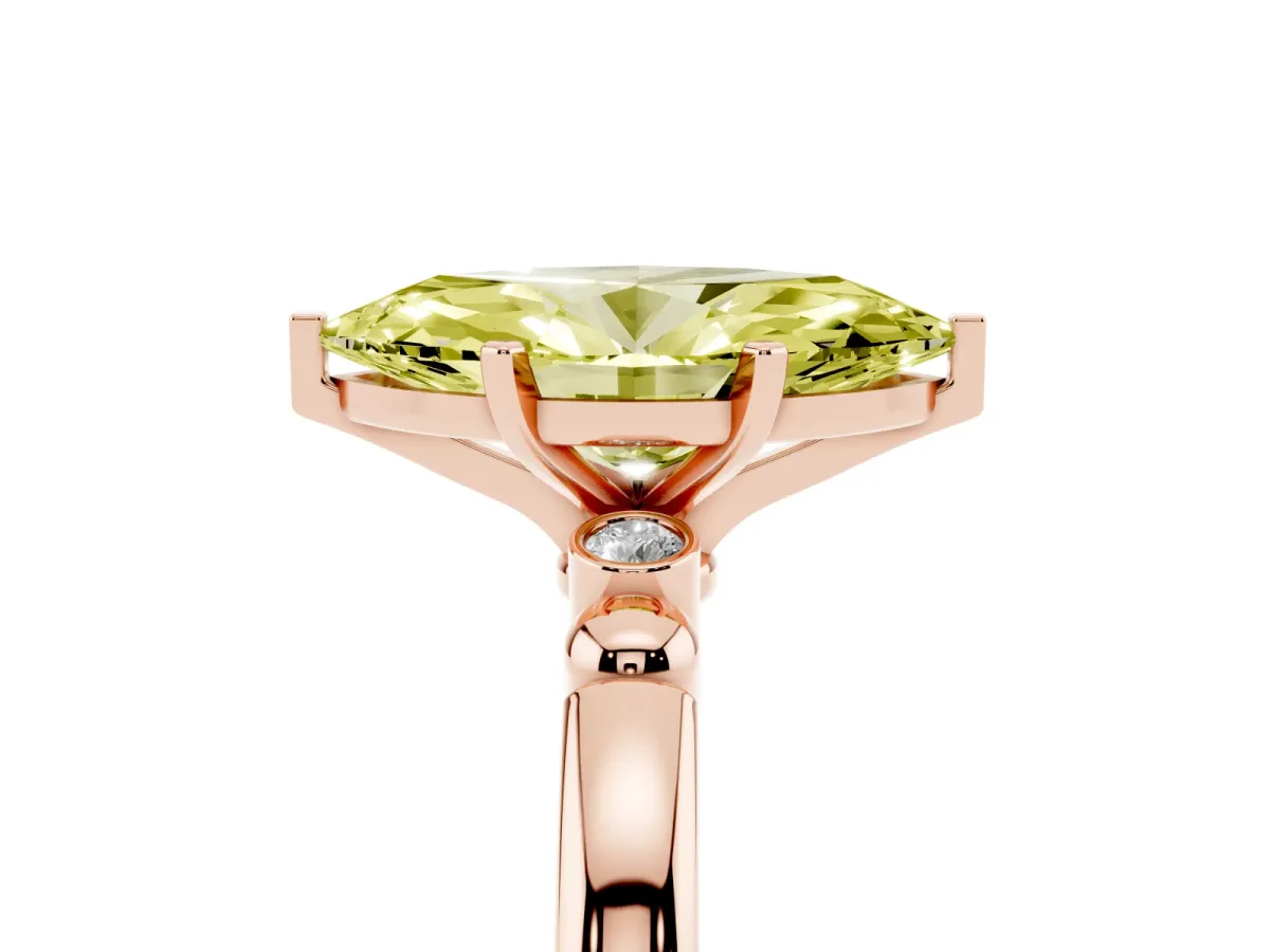 Fancy Yellow Marquise Cut Solitaire Beaded Band with Four-Prong Setting Rose gold