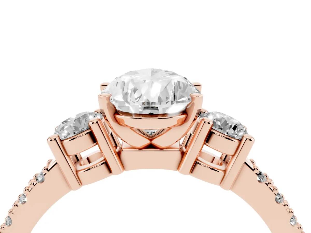 Pear Cut Three-Stone Diamond Pavé Band with Prong Setting Rose gold
