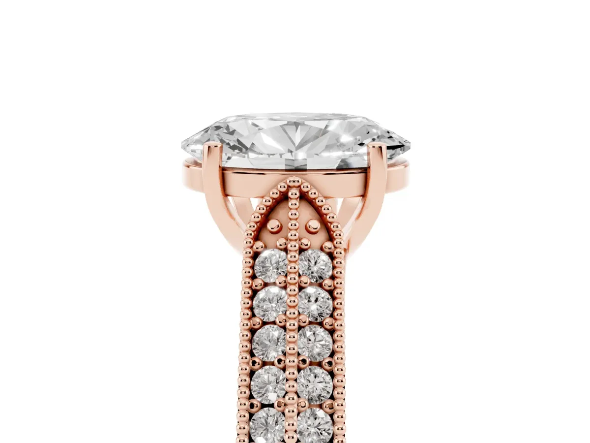 Oval Cut Cut Pave Split Shank Engagement Ring with Four-Prong Setting Rose gold