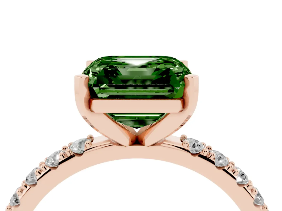 Fancy Green Asscher Cut Diamond Solitaire Pavé Band with Four-Prong Setting Rose gold