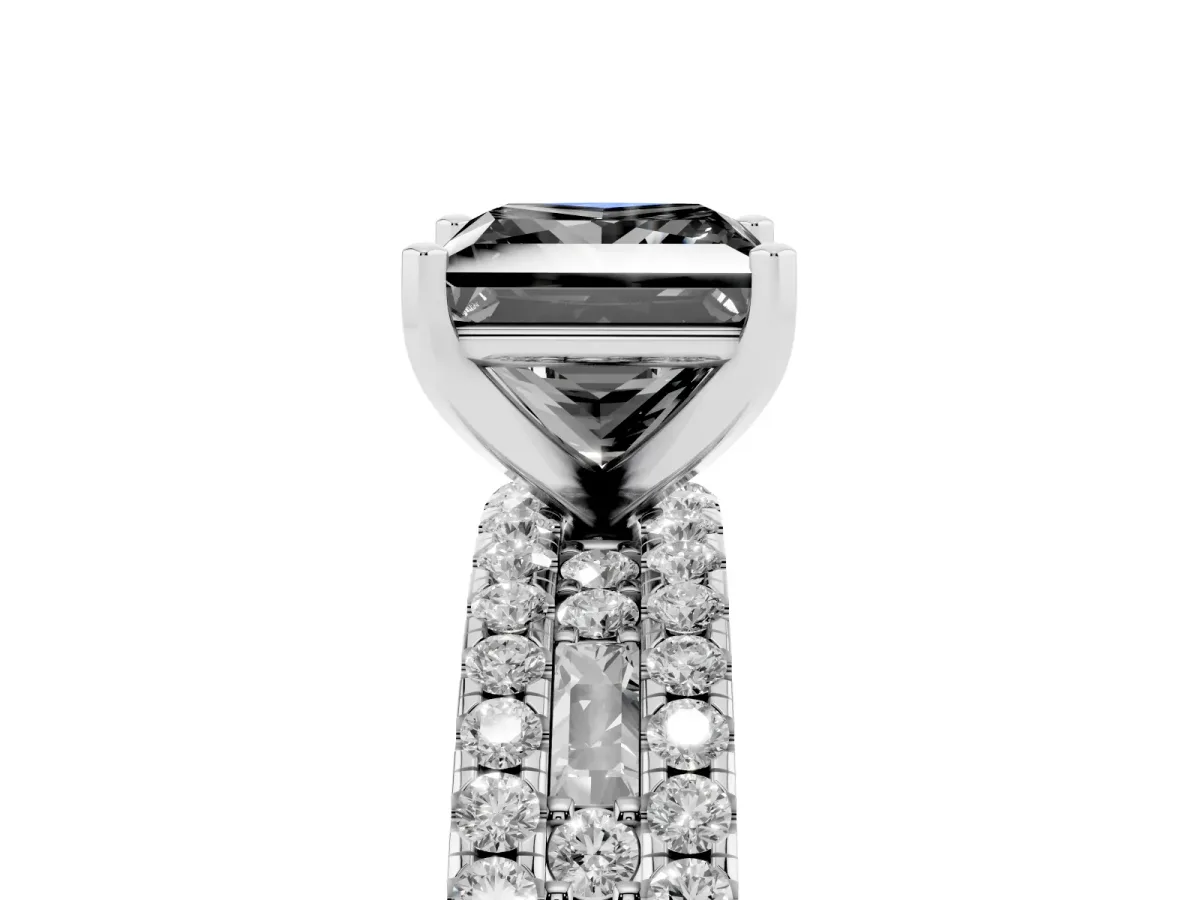 Fancy Black Princess Cut Diamond Solitaire Ring with Pavé and Channel Set Band Silver