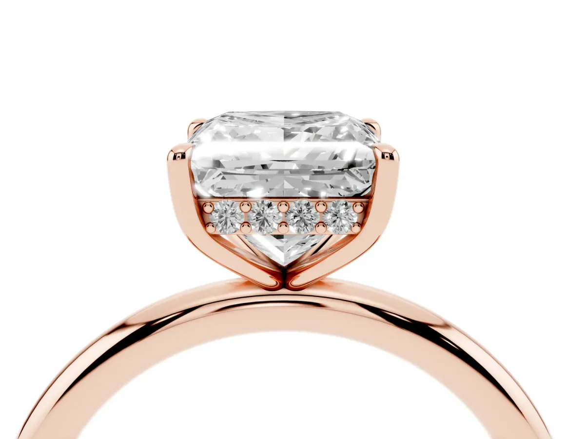 Princess Cut Diamond Solitaire Ring with Thin Band and Four-Prong Setting Rose gold