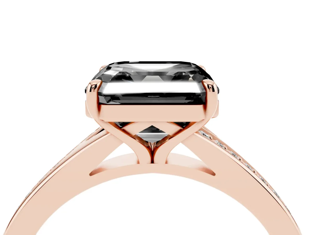 Fancy Black Asscher Cut Diamond Solitaire Ring with Pavé Band and Prong Setting Rose gold