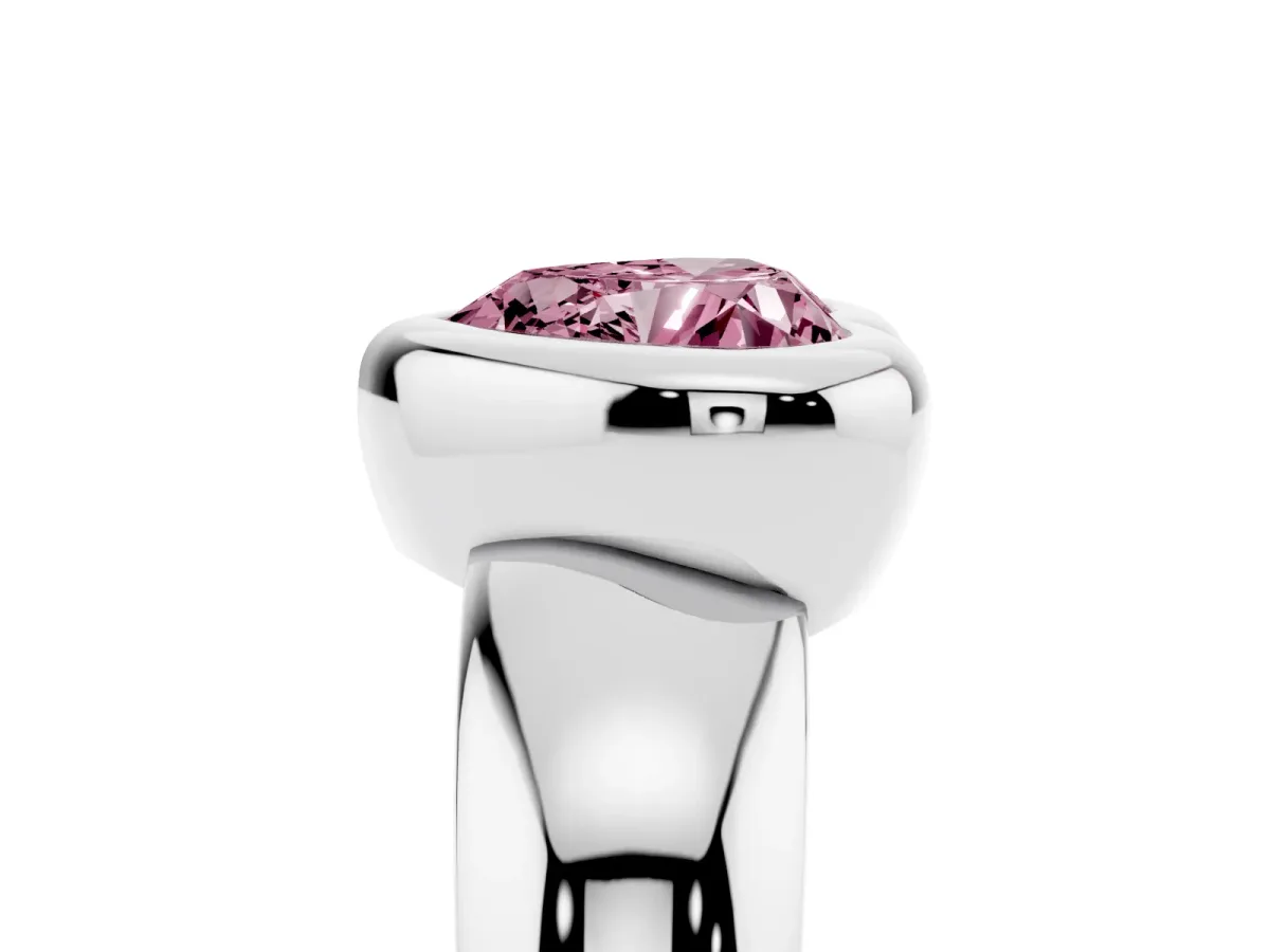 Fancy Pink Bezel Set Heart Cut Solitaire Ring with Wide Band Platinum