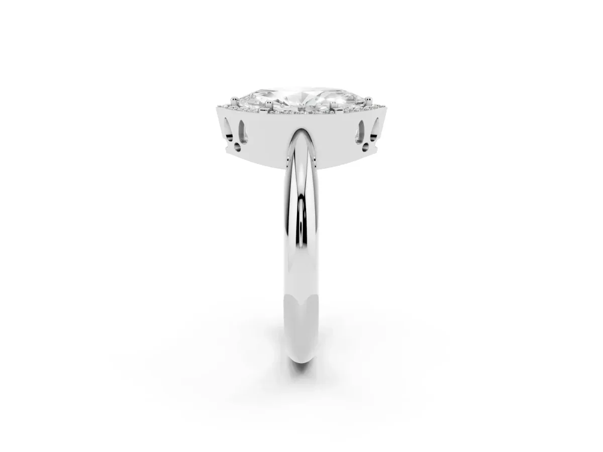 Marquise Cut Cut Diamond Halo Engagement Ring with Split Shank and Four-Prong Setting Silver