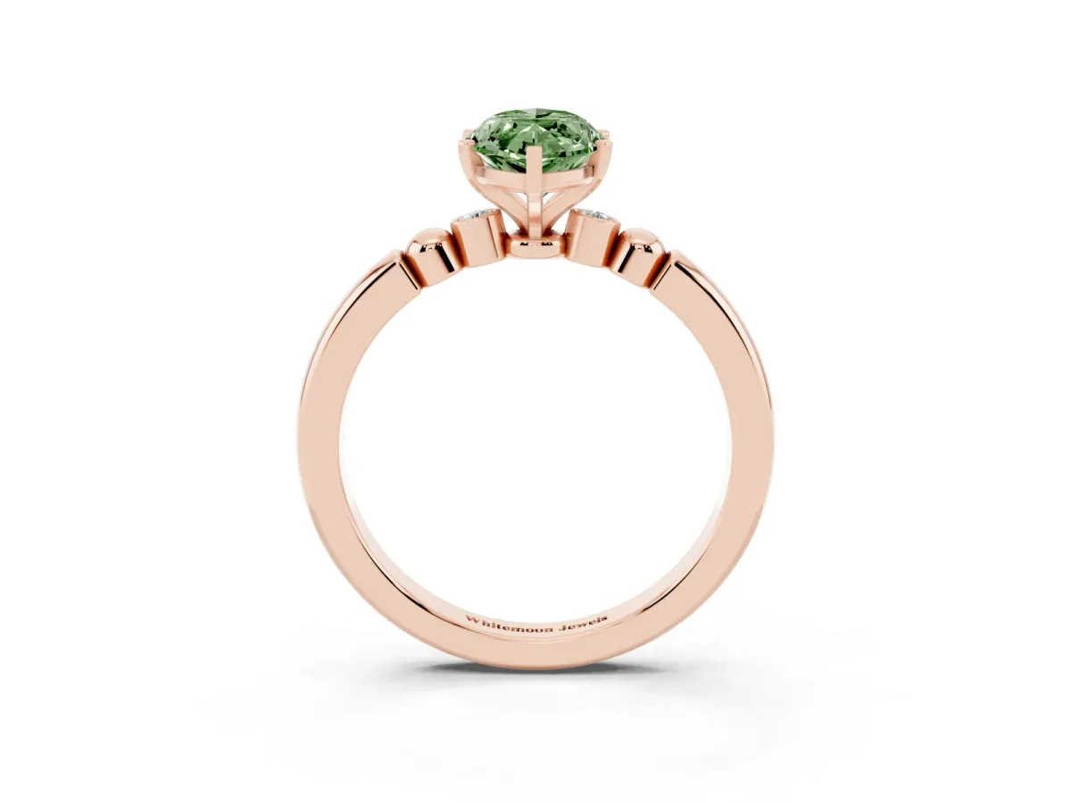Fancy Green Marquise Cut Solitaire Beaded Band with Four-Prong Setting Rose gold