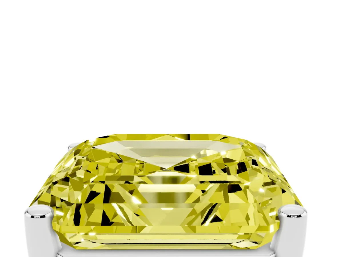 Fancy Yellow Asscher Cut Cut Diamond Solitaire Engagement Ring with Tapered Plain Band and Four-Prong Setting Silver