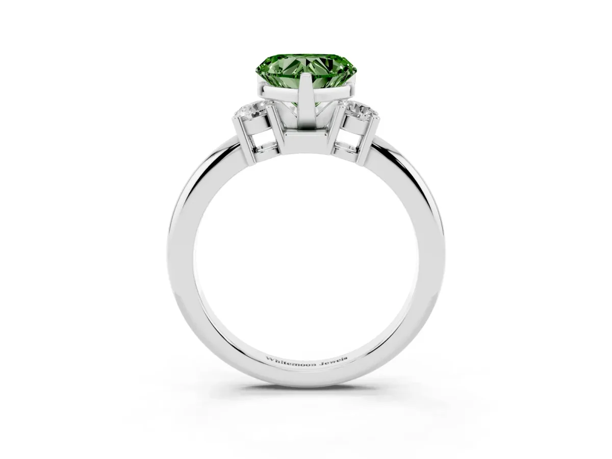 Fancy Green Three-Stone Heart Cut Cut Diamond Solitaire with Prong Setting and Classic Band White gold