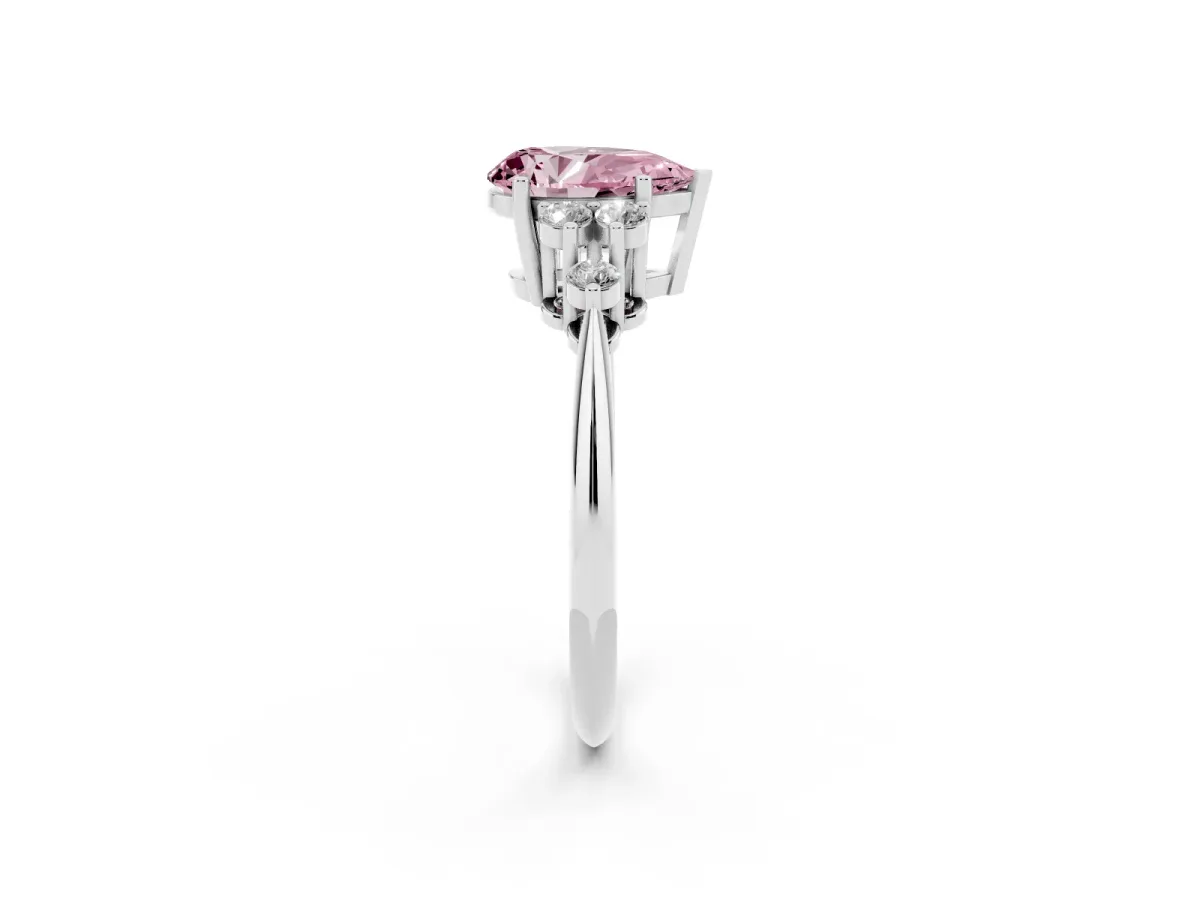Fancy Pink Pear Cut Cut Diamond Cluster Ring with Solitaire Band and Four-Prong Setting Silver