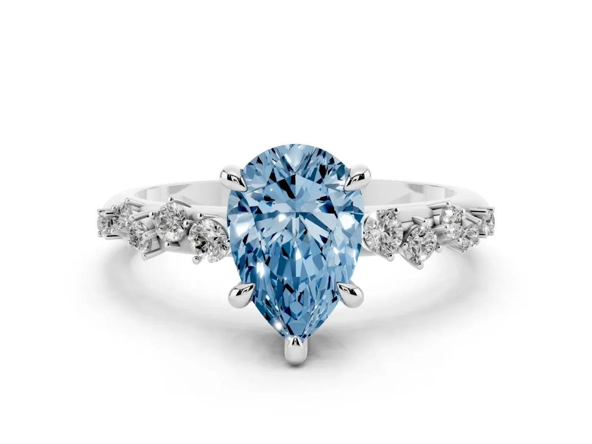 Fancy Blue Pear Cut Cut Diamond Vine Band with Four-Prong Setting Platinum
