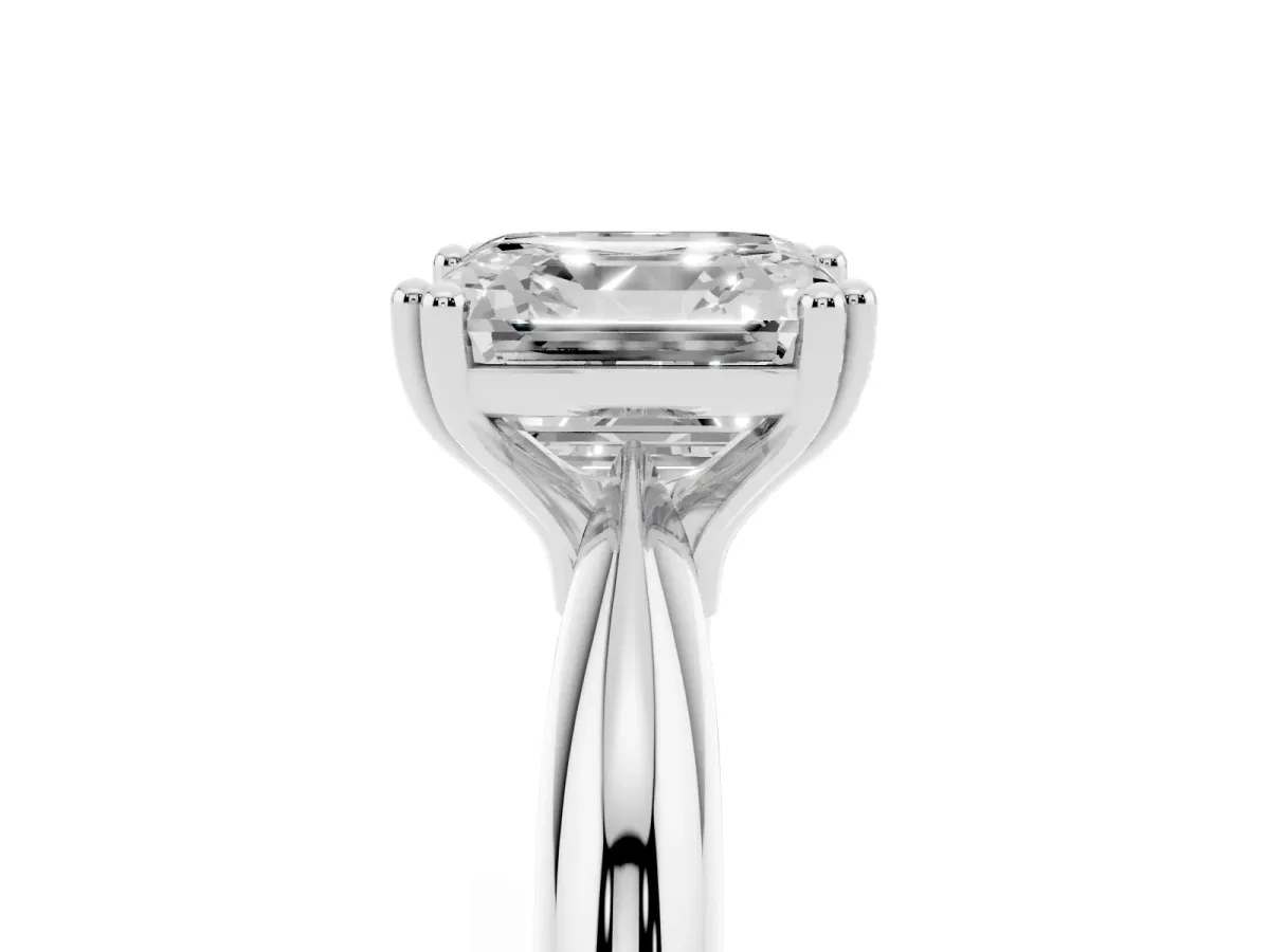 Asscher Cut Cut Solitaire Engagement Ring with Tapered Band and Four-Prong Setting White gold