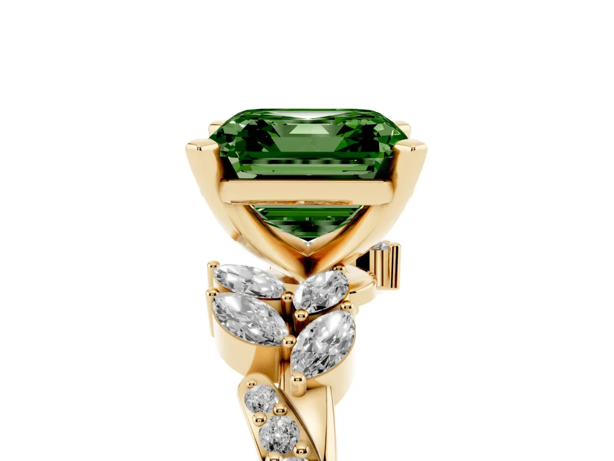 Fancy Green Asscher Cut Solitaire Marquise Twist Band with Six-Prong Setting Yellow gold