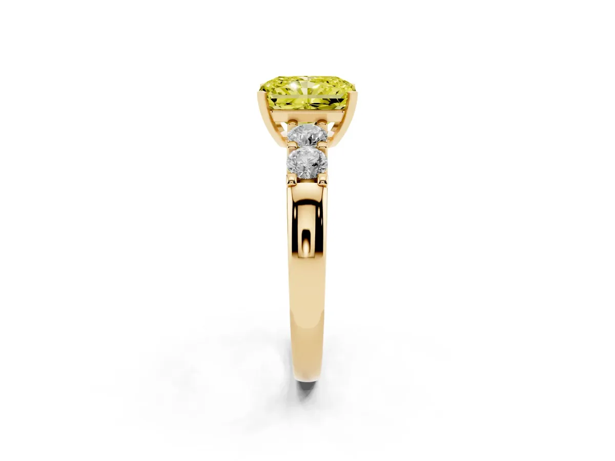 Fancy Yellow Radiant Cut Brilliant Cut Diamond Five-Stone Prong Set Engagement Ring with Channel Band Yellow gold