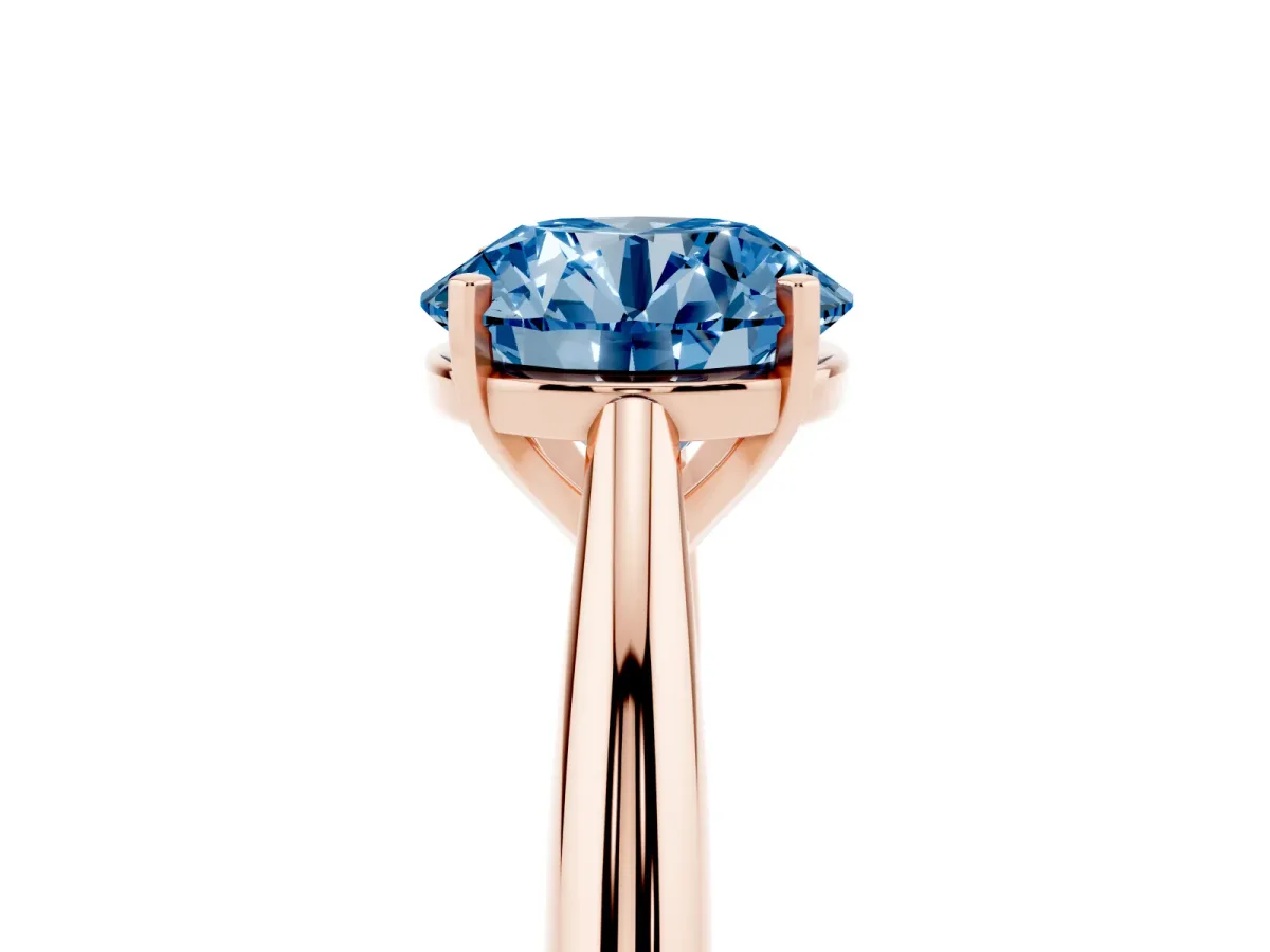 Fancy Blue Round Cut Diamond Solitaire Engagement Ring with Cathedral Setting and Four-Prong Mount Rose gold
