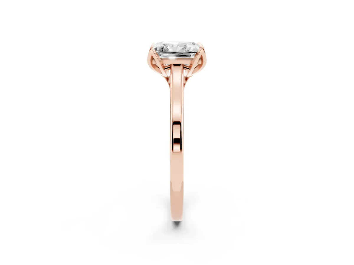 Princess Cut Diamond Solitaire Ring with Flower Prong Setting and Classic Band Rose gold