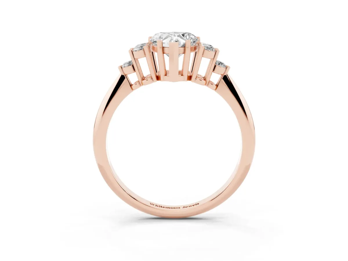 Heart Cut Cut Diamond Cluster Ring with Solitaire Band and Four-Prong Setting Rose gold