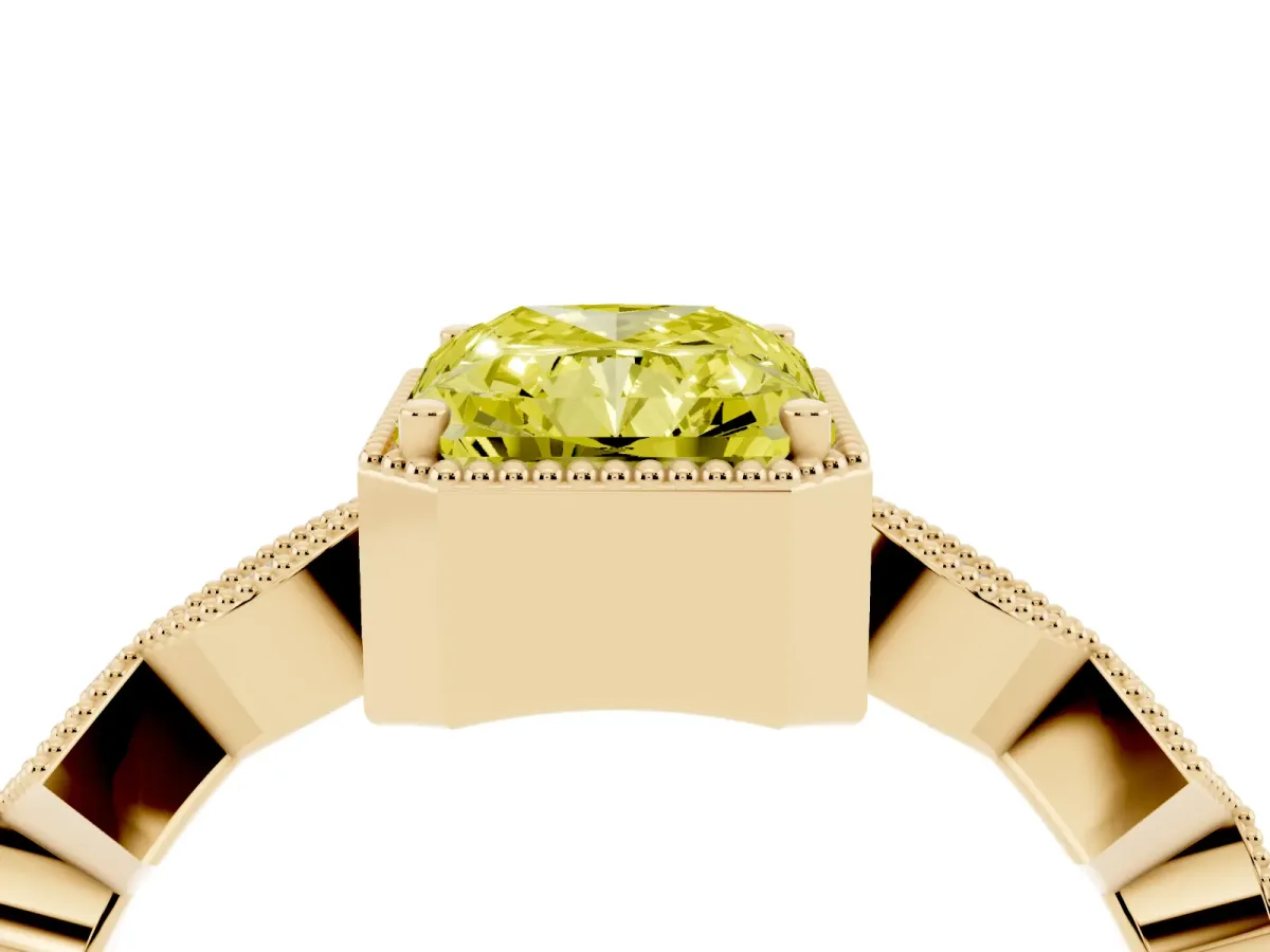 Fancy Yellow Radiant Cut Milgrain Marquise Diamond Twist Band Ring Yellow gold