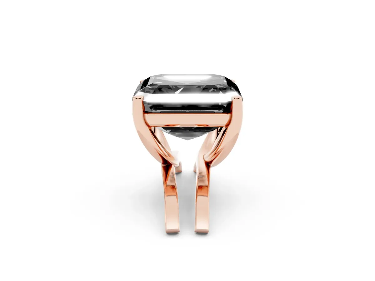 Fancy Black Asscher Cut Cut Diamond Solitaire Engagement Ring with Tapered Plain Band and Four-Prong Setting Rose gold